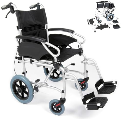 Esteem Eclipse Ultra Lightweight Folding Transit Wheelchair, Foldable Aluminium Transport Wheelchairs for Adults, Portable Attendant Propelled Wheelchair with Seat Width (18)
