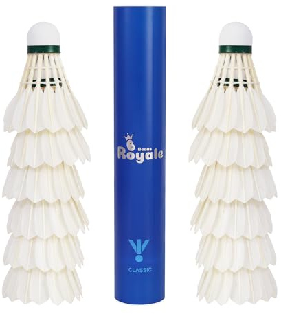 Beans Royale Badminton Shuttlecocks 12-Pack (All Round Feather) Feather With Great Durability Stability and Balance,Suitable for Professional Training Or Family Outdoor Sports (Duck Feather)