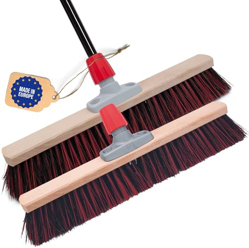 Novaliv 2X Straßenbesen 50 cm mit Stiel draußen Arenga-Elaston Borsten Ideal als Besen draußen Gartenbesen Harte Borsten mit Stiel Hofbesen Stallbesen Kehrbesen Industriebesen Outdoor Broom