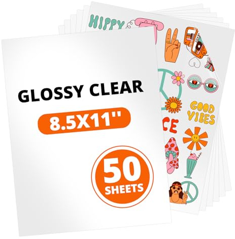 HTVRONT Carta adesiva per sublimazione – 50 pezzi lucidi trasparenti impermeabili adesivi a sublimazione 21,6 x 27,9 cm per decorazione