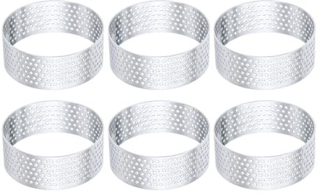 sourcing map 6Pcs Stainless Steel Tarts Rings 2 Perforated Metal Circle Baking Dessert Mousse Round Cake Ring Non Stick for Home Kitchen Food Cheese Making Tool