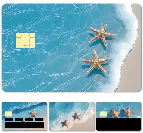 CREATCABIN 4 st kreditkort skinn betalkort klistermärke kust strand sjöstjärna personlig kortdekor vattentät avtagbar bankkort skyddande Rfid blockerande klistermärke för kreditkortshållare 8,4 x 5,3