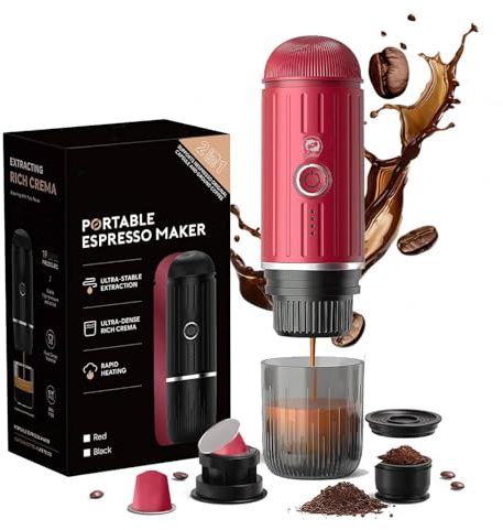 i Cafilas tragbare elektrische Espressomaschine 12 V Travel Espresso Machine mini kaffeemaschine to go camping espressomaschine, kompatibel mit gemahlenem Kaffee & NS-Kapsel (Rose)