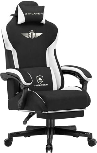 GTPLAYER Chaise de Jeu, Ergonomique, en Tissu Technique, avec Soutien Lombaire - Chaise PC avec Dossier élargi - Charge maximale : 150 kg - Noir