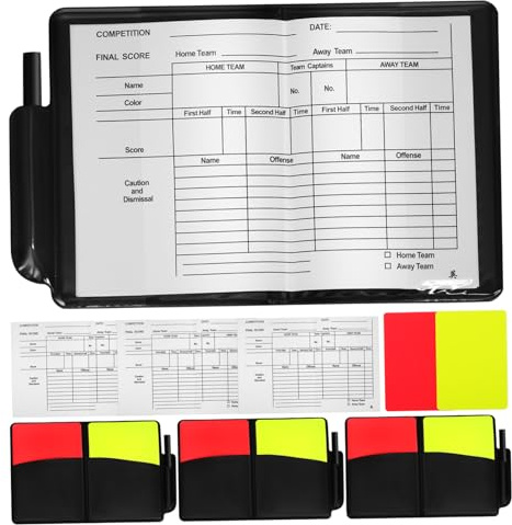 HONITANO 4 Juegos Kit de Tarjetas de Árbitro Rojo y Amarillo PVC Completo con Cuaderno y Lápiz Resistente y Práctico para Fútbol Voleibol y Árbitros Deportivos para Partidos Oficiales y