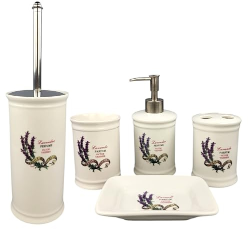 GMMH - Juego de Accesorios para baño (dispensador de jabón, escobilla y escobilla de cerámica, 5 Unidades)