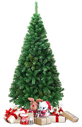 COSTWAY Sapin de Noël Artificiel 180 cm avec Pied en Métal, Arbre de Noël Artificiel pour Décoration de Noël Matériau PVC, Vert Nature