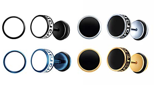 Feilok Pendientes para mujer y hombre, de acero inoxidable, para hombre, color negro, plateado y blanco