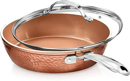 Poêle à frire antiadhésive Gotham Steel de 12 po avec couvercle — Collection Hammered Copper, batterie de cuisine en aluminium de qualité supérieure