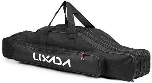Lixada Fishing Rod Case 3 Layers Oxford Fishing Rod Bag Portable Folding Fishing Rod Carrier Case Fishing Reel Tackle Storage Travel Bags(90cm/120cm/150cm)