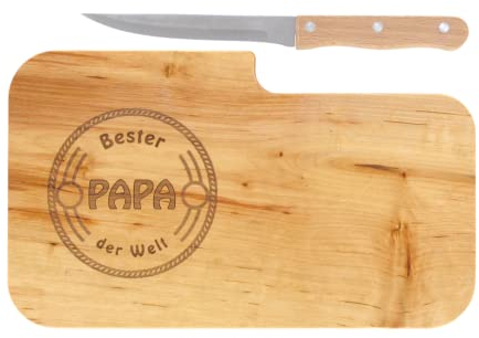 LASERHELD | Brotzeitbrett Holz mit Gravur “Bester Papa der Welt” & Messer | 26 x 15 cm | Frühstücksbrettchen Holz Schneidebrett Jausenbrett | Geschenk für Männer Papa Vatertag