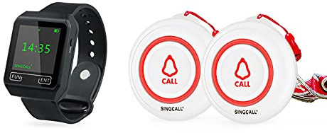 SINGCALL Caregiver Pager Drahtloses SOS-Ruftastensystem Schwesternruf-Alarm-Pager-System für ältere Menschen/Patienten/Deaktivierte Achtung Piepser 1 mobiler Empfänger 2 Anruftasten