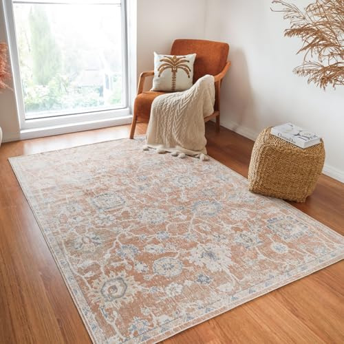 Surya Livabliss Dakar waschbar inder Waschmaschine - Vintage Groß für Wohnzimmer 200x275 cm, Schlafzimmer, Küche - Orientalischer Boho, Braun, Creme, Blau