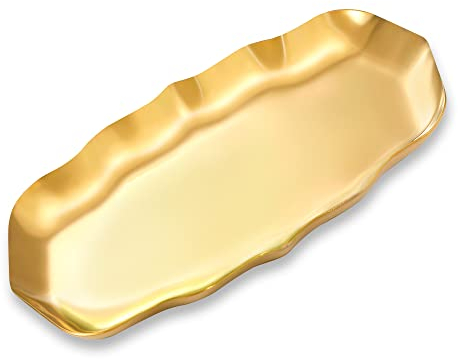 Vassoio Decorativa Piatto di Stoccaggio in Acciaio Inossidabile Ondulato Organizzatore per Gioielli Cosmetici Candela Tè Snack, Oro