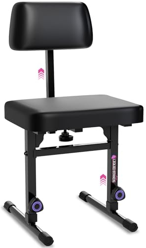 Liquid Stands Piano Bench Adjustable Stool – Music Keyboard Bench with Backrest Seat for Piano Keyboard Stand with Black Padded Cushion for Musicians Piano Stool Chair