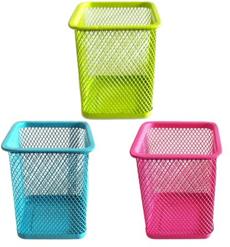 Ciieeo 1 Set of 3pcs Metal Pen Bucket Square Mesh Pencil Cup Hollow Pot Stationery Holder Crayon Square Cup cil Holder Pot Holder Storage Cup Desk Organizer for Office Desk