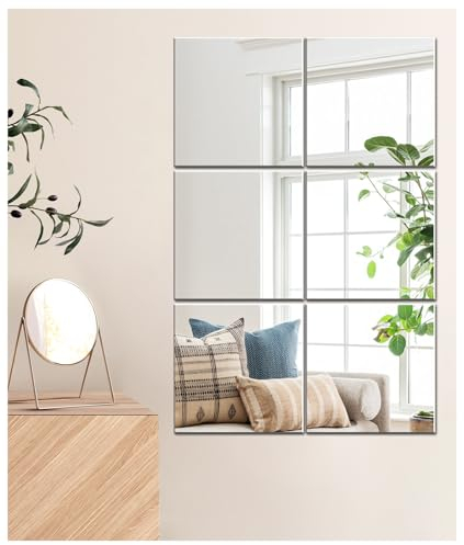 TOLOVIC Klebespiegel Spiegel HD Selbstklebende Fliesenspiegel Flexibler Spiegelfliesen Selbstklebend Acrylic Spiegelfolie Wandspiegel Spiegel zum Kleben Dekospiegel Klebespiegel für die Wand