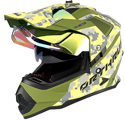 Orthrus Dual Sport Adventure Motorcycle Helmet DOT Certified for Adults, UV Protected Dual Visor & Intercom Slot, ATV UTV Dirt Bike Snowmobile Off Road Helmets (Halo,L)