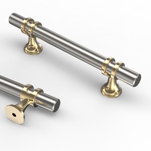 Coinkoly 10 Stück Möbelgriffe Gebürsteter Nickel Gold Küchengriffe 96mm Lochabstand Möbelgriffe Schrankgriffe Schubladengriffe Griffe für Küchenschränke Türgriffe Küche EU0004