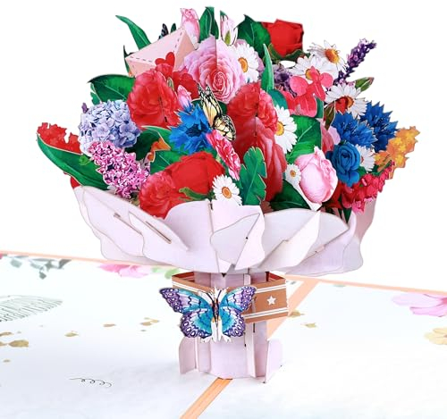 Joyoldelf Pop Up Karte Blumenstrauß, 3D Geburtstagskarte mit Umschlag und Blumen für Frau, Freundin & Mama, Blumenkarte Grußkarten zum Geburtstag, Danke, Jahrestag, Valentinstag, Muttertag