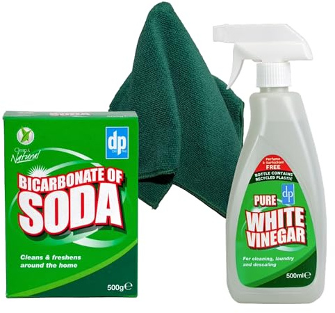 Bicarbonate of soda for Cleaning (Baking Soda for cleaning), White Vinegar for Cleaning and Wilosc Microfibre Cloth Set