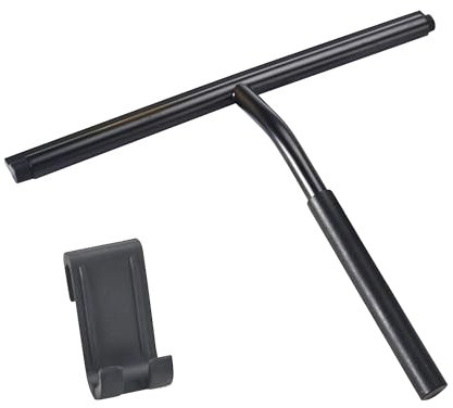 SSTOOHL 26,5cm Duschabzieher Mit Selbstklebe Haken und 5mm Dicker Klinge, Schwarz Edelstahl Dusche Abzieher, Glaswischer für Badezimmer, rutschfest Kurzer Handgriff Glaswischer, Glas Wasserschieber