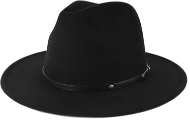 Zylioo XS-XXL Sombrero Panamá de fieltro para hombre, sombrero de sol Fedora de ala ancha, gorra de jazz ajustable para iglesia con hebilla de cinturón, Hebilla-Negro, S-M
