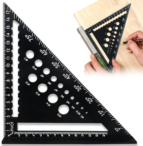 pangdapengpeng Escuadra Carpintero 180mm, Escuadras Metalicas Carpintero 45 90 Grados, Regla Triangular Métrica para Mediciones de Carpintería, Medición de Ángulos (Negro)
