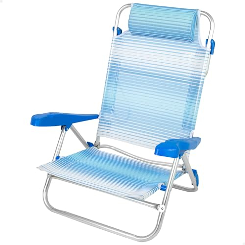 AKTIVE Strandstuhl, faltbar, 8 Positionen, Blaue Streifen, 47 x 49 x 82 cm, inklusive gepolstertem Kissen, Tragegriffe, Traglast 110 kg, Strandstühle, mehrere Positionen, verstellbare Rückenlehne