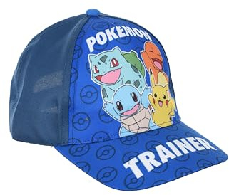 Pokemon Bonnet pour enfants Motif Squirtle Bulbasaur Charmander et Pikachu Casquette de baseball Casquette d'été pour enfant Cadeau pour enfants (FR/ES, chiffres, 53, bleu)