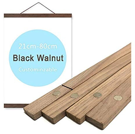 QiaoJun Träram, träbildram magnetisk affisch, hängare ram, teak, trähängare ram, naturlig målning, fotoram, duk, väggkonst, kant, konst, hängande konst, (svart valnöt, 50 cm)