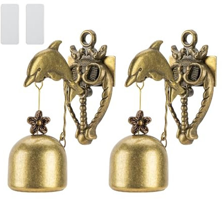 CAIRIAC Vintage Metal Doorbell Retro Classic Magnetic Wind Chimes Decoration for Shopkeepers, Wall Door Ornaments Indoor Outdoor Dolphin Doorbell (2 Pcs)