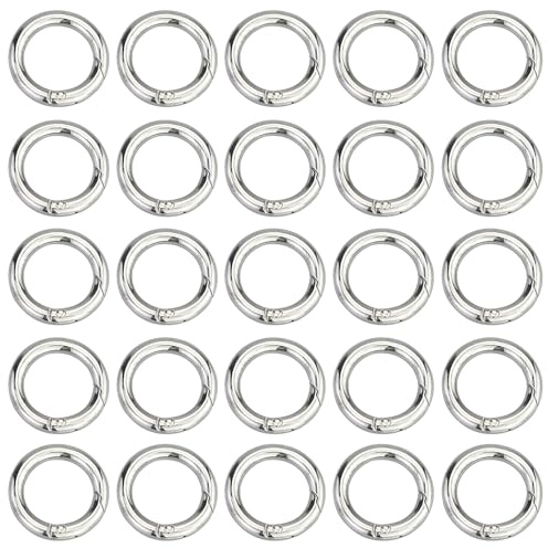 25 anillos para llaveros, 28 mm de acero inoxidable, cierre de resorte, redondo, anillo tórico, llavero, accesorios para llavero, mochila, bolso, accesorios de manualidades