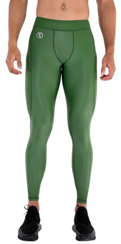 Kapow Men's Shiny Performance Compression Leggings with Pockets, 4-Way Stretch Tights for Gym, Running, HIIT & Training