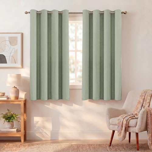 BellaHills Tende Oscuranti per Interni con Anelli 2 Pezzi 140L x 175A cm Tende Termiche per Soggiorno e Camera da Letto per Salotto Moderne Tenda Fonoassorbente, Verde Salvia