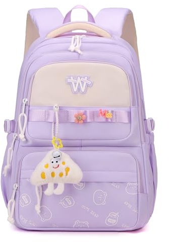Myhozee Schulrucksack Teenager Schultasche Mädchen Schule Schulranzen Rucksack Kinder Wasserdicht mit Verstellbare, atmungsaktive, breite Schultergurt für Primäre Junior High University Lila