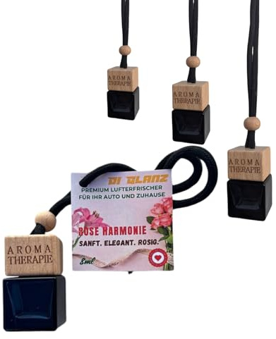 DI GLANZ 4-pack jasmin & patchouli, kokos, rosenharmoni, arom 8 ml bil diffuser doftträd WC bil luftrenare för bil reseolja premium långvarig arom (rosenharmoni)