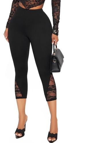 TZLDN Women High Waisted 3/4 Capri Leggings Lace Trim Casual Office Pant | Elastic Waist Soft Breathable Stretch Fit All Figures Versatile Slim Fit Cropped Leggings For Daily Festival Dating Outfit