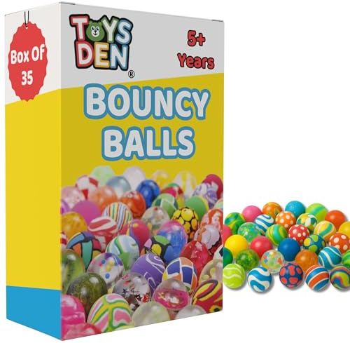 Toys Den Mega Bouncy Balls for Kids – 35-Pack 30mm Big Rubber Balls – High Bounce Sensory Toys, Party Bag Fillers, Loot Bag Toys, Birthday Games & School Prizes