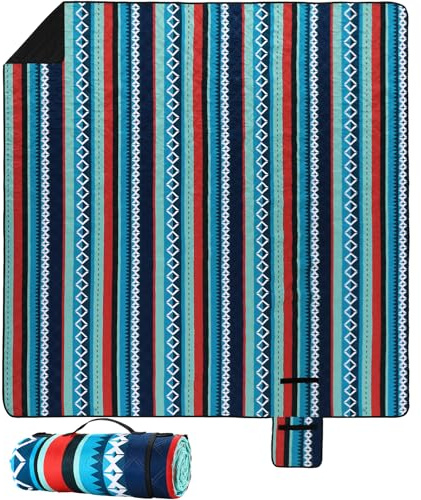 LIFERUN 200x200cm Maschinenwaschbar XL Picknickdecke – Extra Groß Faltbare Picknick Blanket für bis zu 8 Personen, Stranddecke & Campingdecke mit Tragegriff, Grün Gestreift