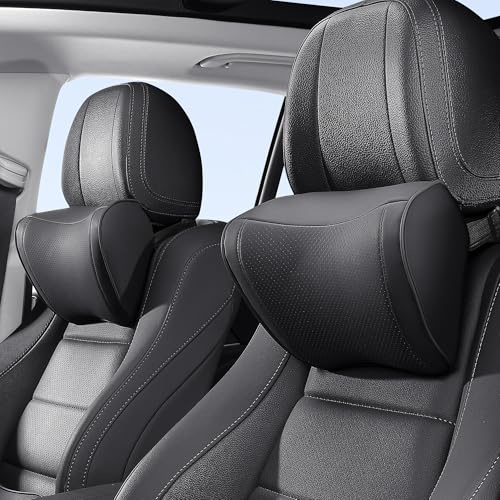 Dapucarin Cuscino Poggiatesta Auto Memory Foam in Pelle, Ergonomico Pillow Ortopedico per Collo per Cervicale, Supporto Testa Seggiolino Auto per Guida, Viaggi, Casa e Ufficio, Nero, 2 Pezzi