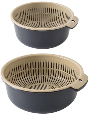 Tazón de colador de frutas - PP Colander Bowl Set | de lavado de verduras de 9,45 pulgadas | Contenedor apilable con agujeros de drenaje rápido para el arroz enjuague al cocinar