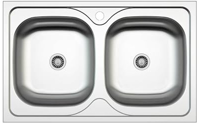 Edesa Évier de cuisine sur plan de travail 2 bacs carrés Veleta SE 80 cm 79 x 50 cm Acier inoxydable Profondeur 18 cm Fond absorbant Accessoires inclus Couleur grise