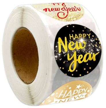 500 Pezzi Adesivi di Buon Anno, 38MM Rotoli Adesivi di Felice Anno Nuovo, Happy New Year Stickers Colorato per Biglietti di Auguri, Buste, Scatole Regalo, Confezioni Regalo, Decorazioni Capodanno 2026