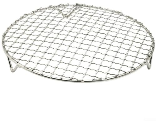 Runt grillställ i rostfritt stål kompatibelt med luftfritöser och för utomhusgrillar, lämplig för grillning, ångning, bakning och servering (22,5 cm)