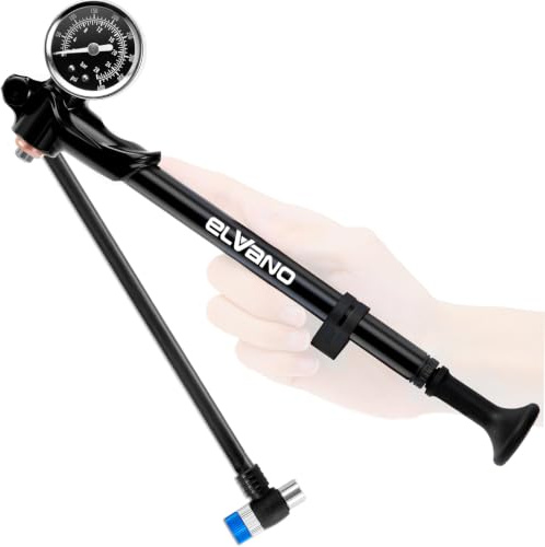ELVANO High Pressure Shock Pump 400 PSI: MTB Bike Pump for Fork & Rear Suspension with Alloy Gauge & Air Bleed - Air Pump for Mountain Gravel Bikes Fits Schrader Valve - Black