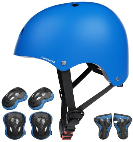 KORIMEFA Casco Infantil Equipo de Protección Patinete con Casco Adjustable Rodilleras Coderas para Bicicleta Monopatín y Deportes Extremoscon de 3 a 13 años (m, Azul)