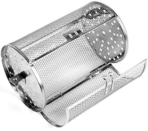 Falytemow 14 x 23 cm Stainless Steel Rotisserie Grill Roaster Drum Oven Basket Oven Roast Baking Rotary for Peanut Dried Nut Coffee Beans BBQ (14cm Diameter x 23cm Height, 6mm x 6mm Hole)