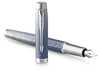 PARKER IM Premium Polar, Fountain pen, Grey gradient, chrome trims, Fine nib, blue ink cartridge, Giftbox,Blue,Grey,White