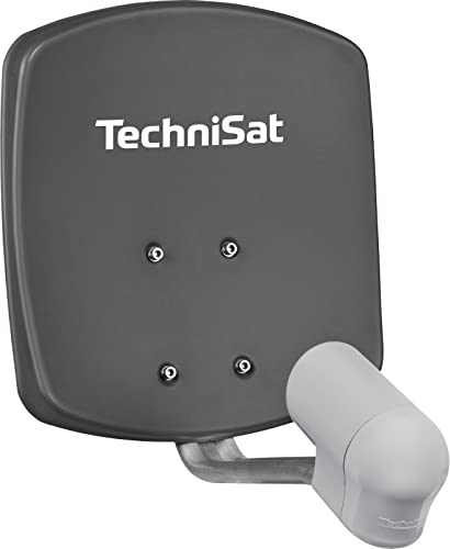 TechniSat SATMAN 45 – Satelliten-Schüssel für 2 Teilnehmer (45 cm kleine Sat Anlage - Komplettset mit Wandhalterung und UNYSAT Twin-LNB) grau